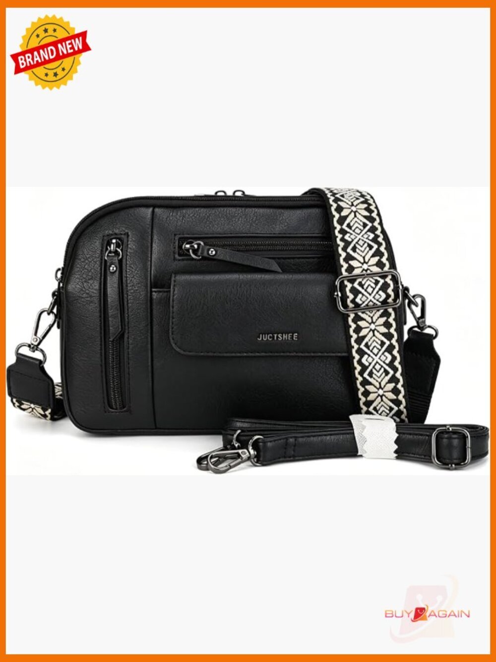Multi Pocket Vegan Leather Crossbody Bag with Adjustable Strap
